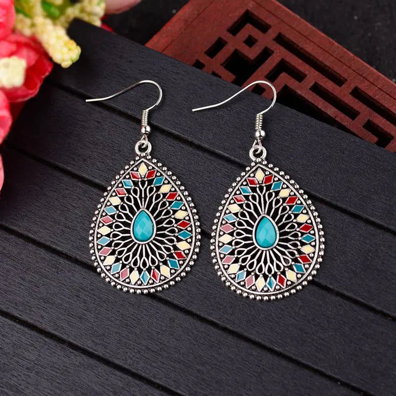 Vintage Baroque Style Blue Pine Water Drop Earrings
