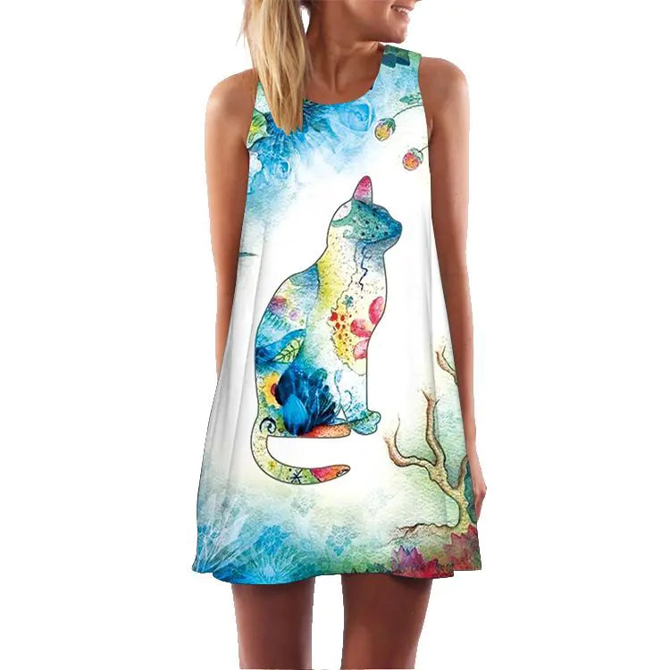 Digital Print Dress, Sleeveless & Off-Shoulder Midi Dress