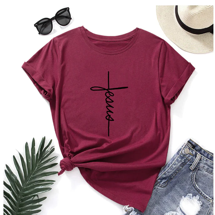 2019 Summer Plus Size Casual Letter Print Cotton T-Shirt