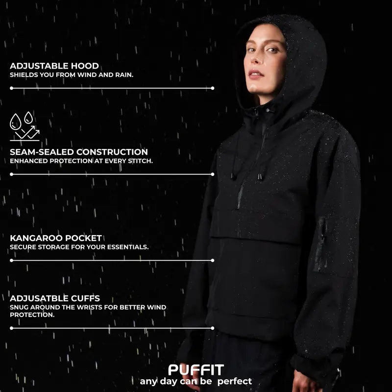 PUFFIT STM-TEX Oversized Waterproof Half Zip Fall Hoodie Jacket