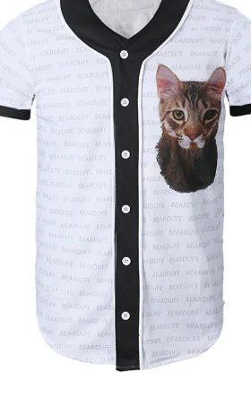 3D Black and White Cat Color Block Short Sleeve Shirt