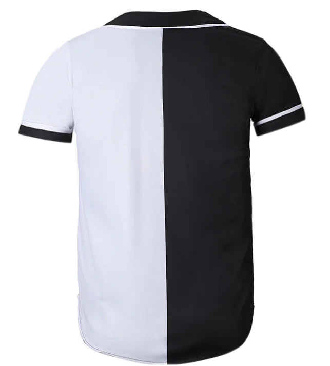 3D Black and White Cat Color Block Short Sleeve Shirt