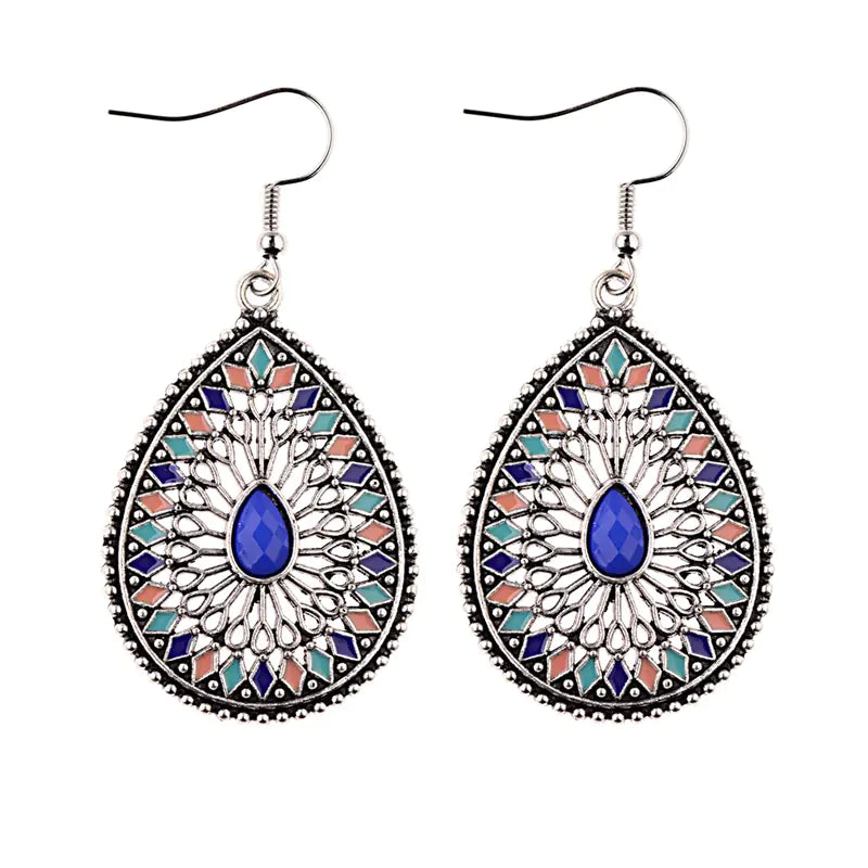 Vintage Baroque Style Blue Pine Water Drop Earrings