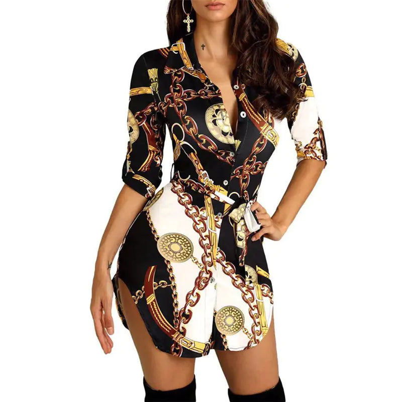 Fashionable Butterfly Skirt with Gold Chain Print Dress