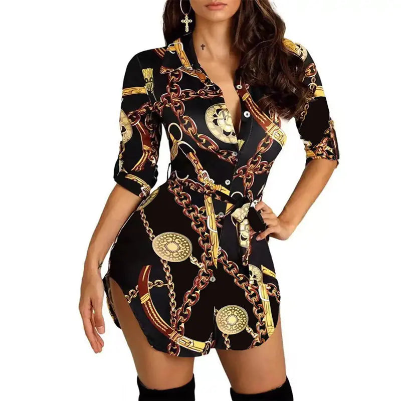 Fashionable Butterfly Skirt with Gold Chain Print Dress