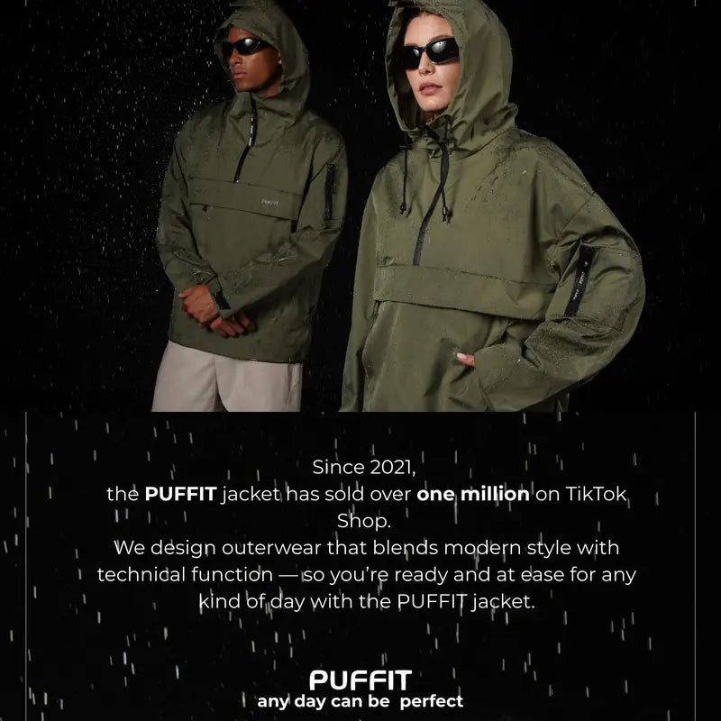 PUFFIT STM-TEX Oversized Waterproof Half Zip Fall Hoodie Jacket