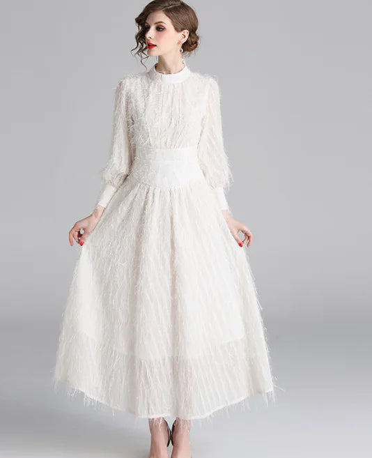 Long Sleeve Turtleneck Dress with Fringes for Spring