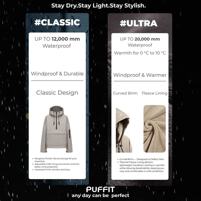PUFFIT STM-TEX Oversized Waterproof Half Zip Fall Hoodie Jacket