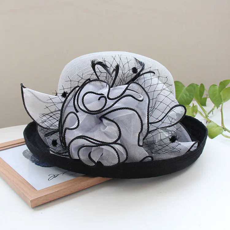 Lightweight Linen Women's Flower Sun Hat with Top Hat Curling