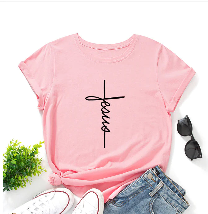 2019 Summer Plus Size Casual Letter Print Cotton T-Shirt