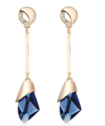 Korean Long Earrings with Diamond Geometric Crystals