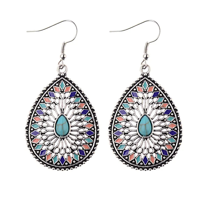 Vintage Baroque Style Blue Pine Water Drop Earrings