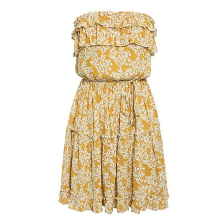 A-Line Strapless Mini Dress with Floral Ruffle Details