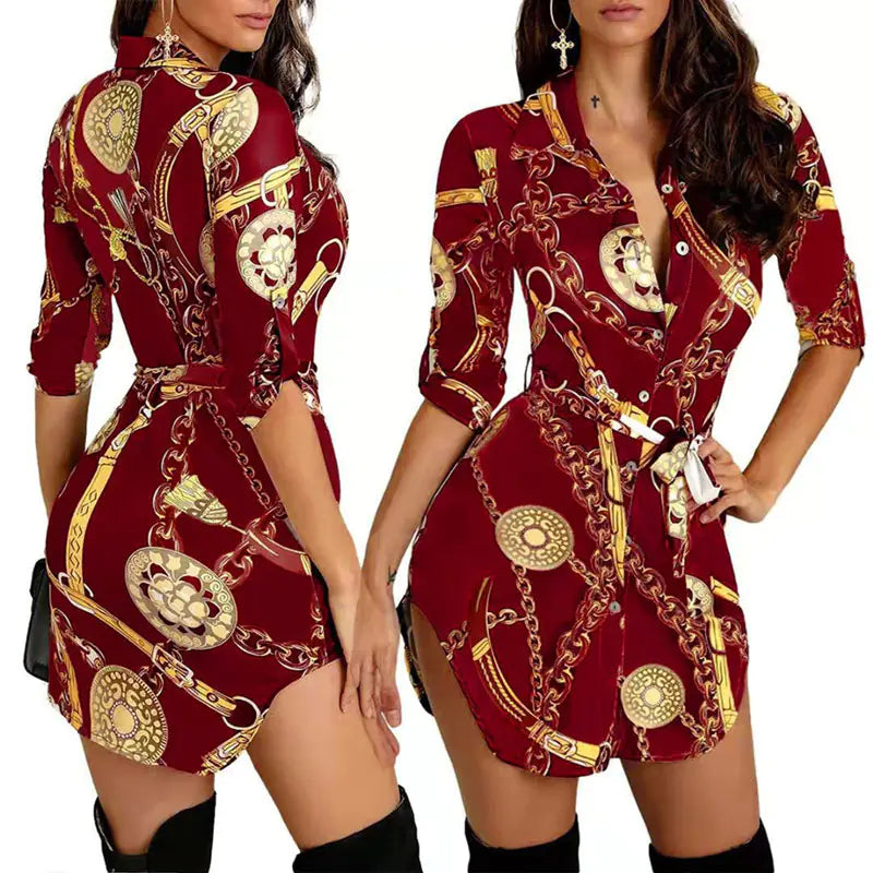 Fashionable Butterfly Skirt with Gold Chain Print Dress