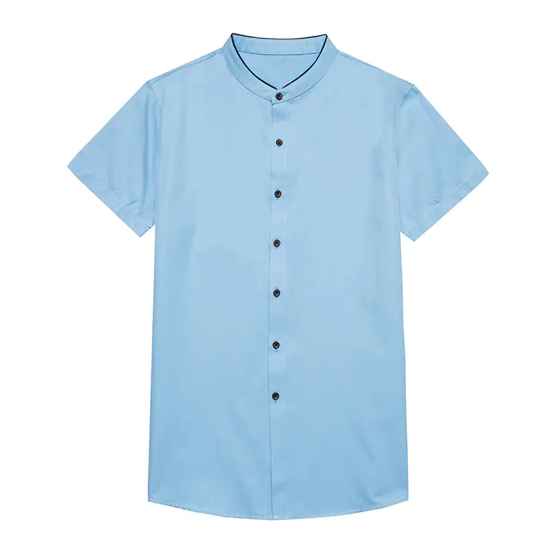 Men's Short Sleeve Summer Business Shirt - Stand Collar