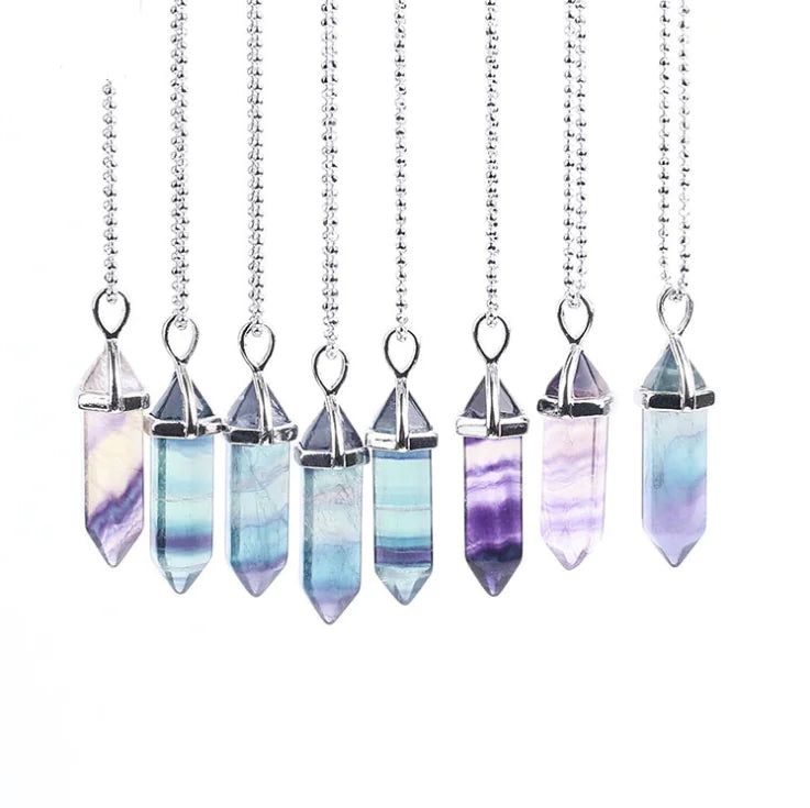 Natural Fluorite Hexagonal Prism Pendant Necklace