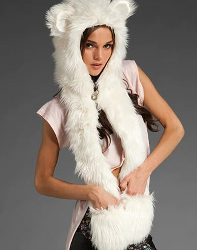 Animal Hat, Furry Hat, Fur Scarf