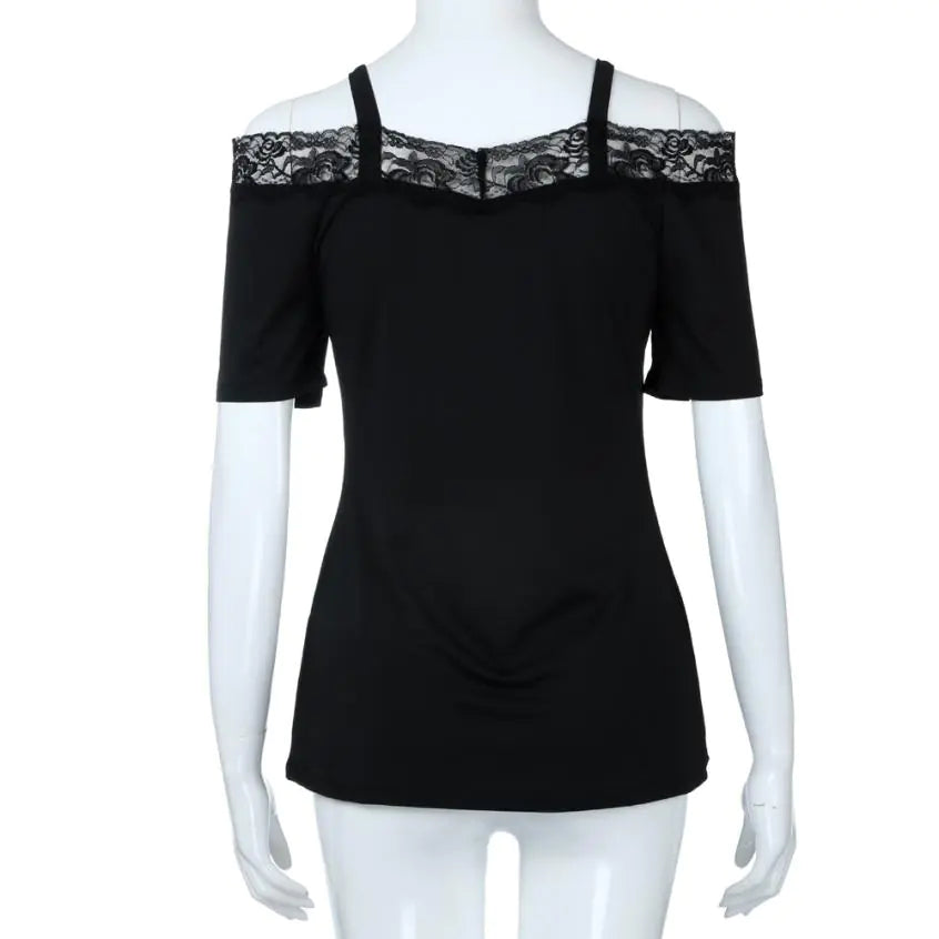 Spring Summer New Women's Pink Lace Top with Sleeves