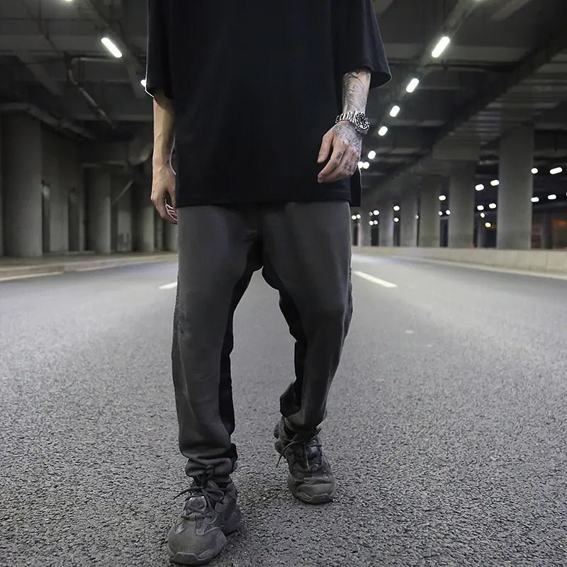 Low-Crotch Tapered Cotton Casual Sweatpants