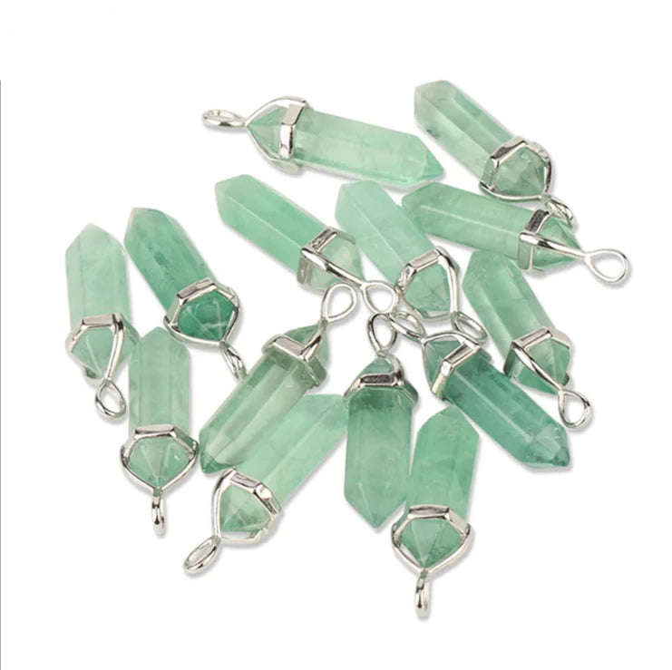 Natural Fluorite Hexagonal Prism Pendant Necklace