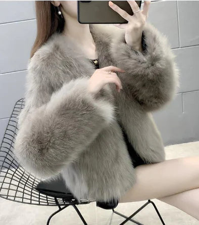 Faux Fox and Rabbit Fur One-Piece Coat with Collar
