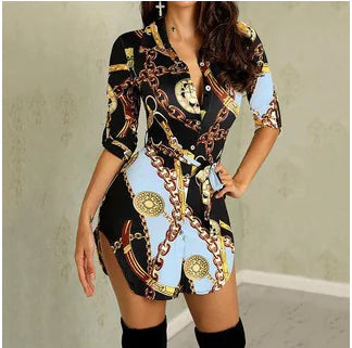 Fashionable Butterfly Skirt with Gold Chain Print Dress