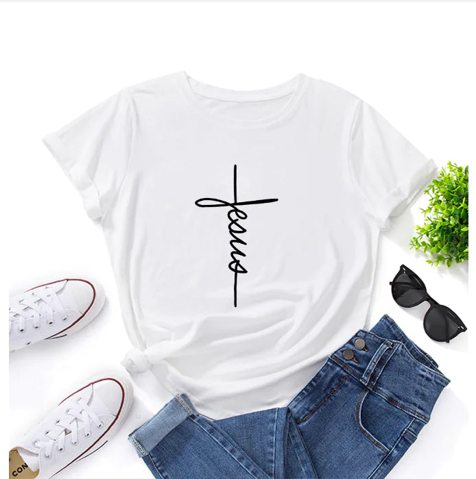 2019 Summer Plus Size Casual Letter Print Cotton T-Shirt