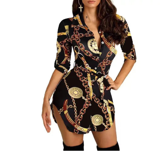 Fashionable Butterfly Skirt with Gold Chain Print Dress