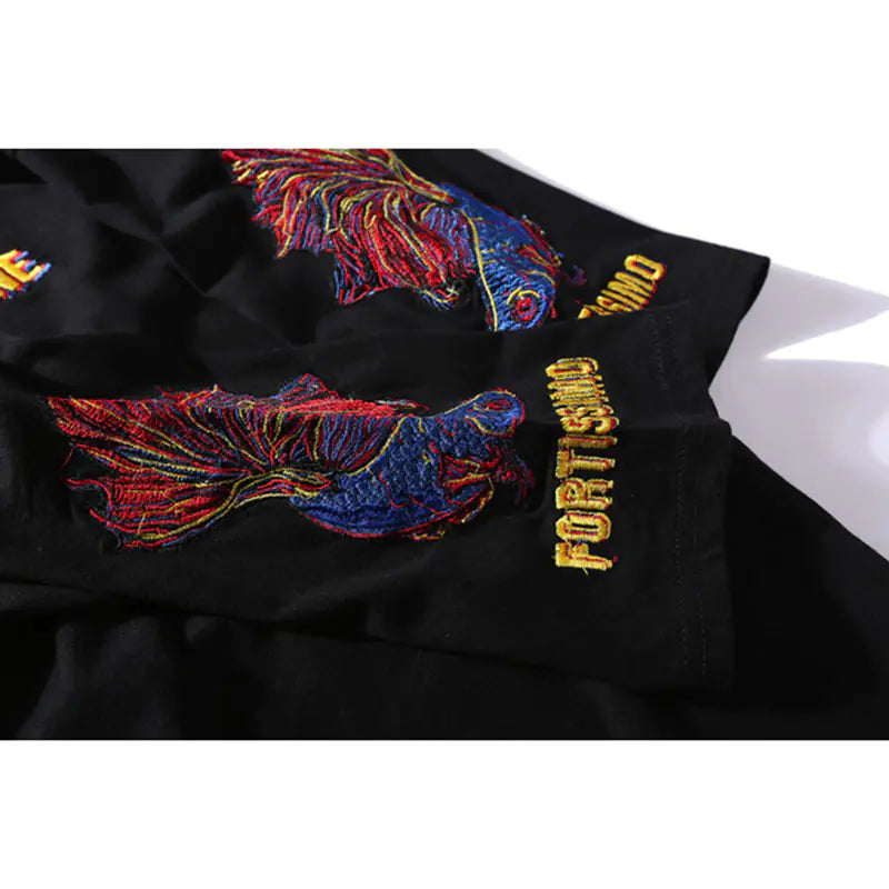 Spring Men's Student T-Shirt with Embroidery (Couples)