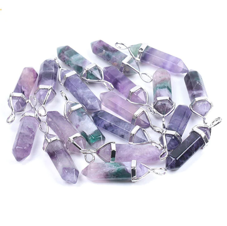 Natural Fluorite Hexagonal Prism Pendant Necklace