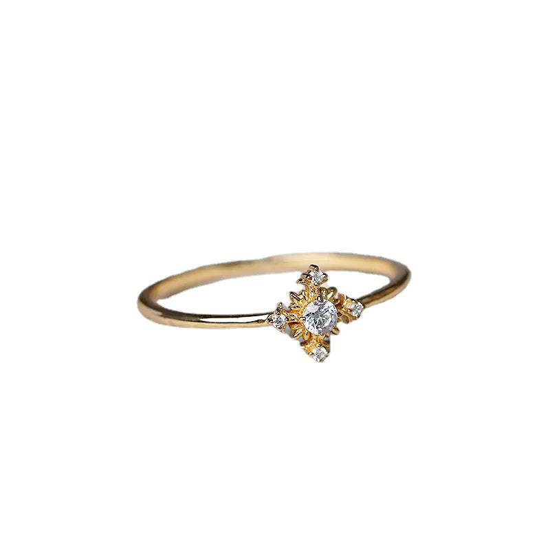 S925 Silver Ring for Women with Gold Plating and Diamonds