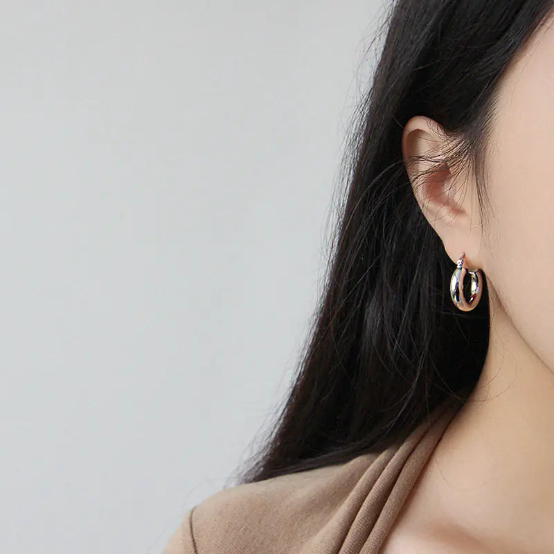 EA395 S925 Silver Minimalist Metal Hoop Earrings