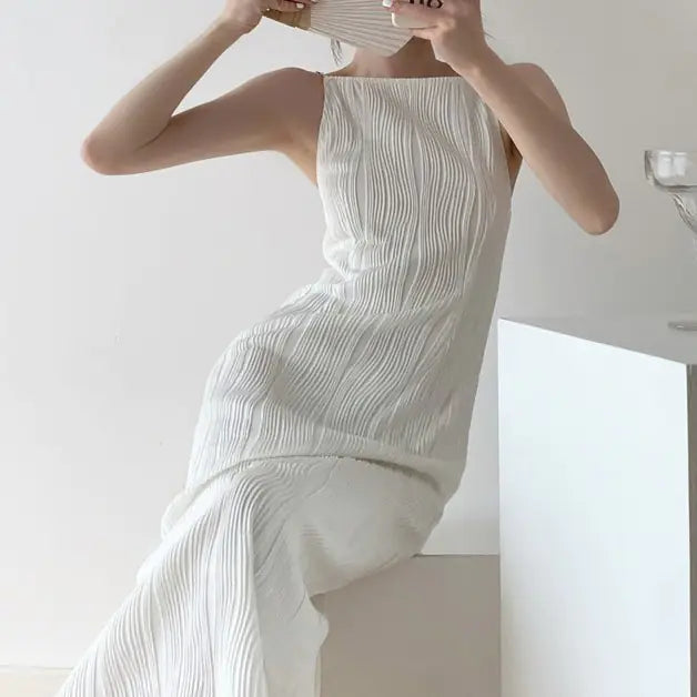 Metal Buckle Shoulder Strap Cut-Out Fitting Dress