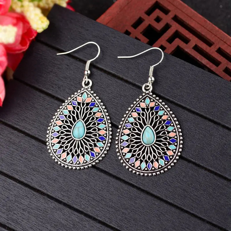 Vintage Baroque Style Blue Pine Water Drop Earrings