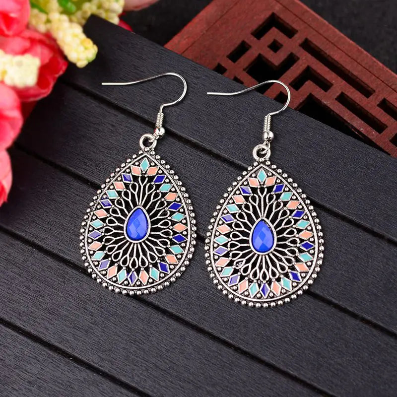 Vintage Baroque Style Blue Pine Water Drop Earrings