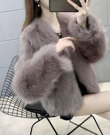 Faux Fox and Rabbit Fur One-Piece Coat with Collar