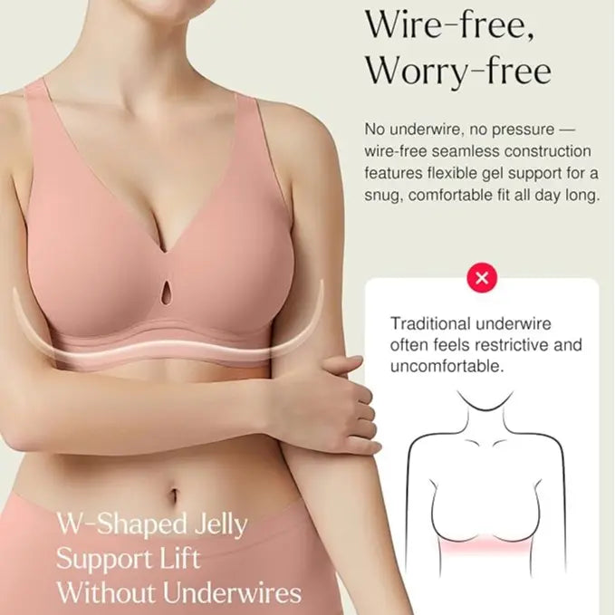 Popilush Wireless Jelly Bra Seamless Push Up Everyday Comfort T-Shirt Bra