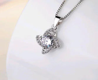 S925 Silver Necklace with Simple Lucky Clover Pendant