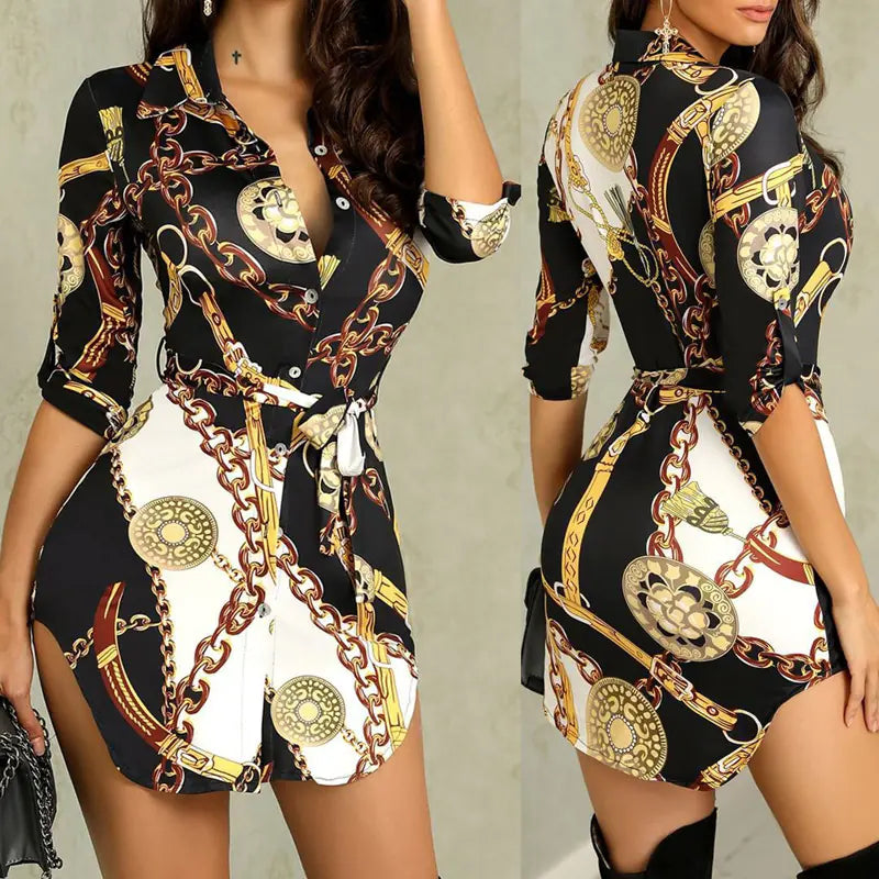 Fashionable Butterfly Skirt with Gold Chain Print Dress