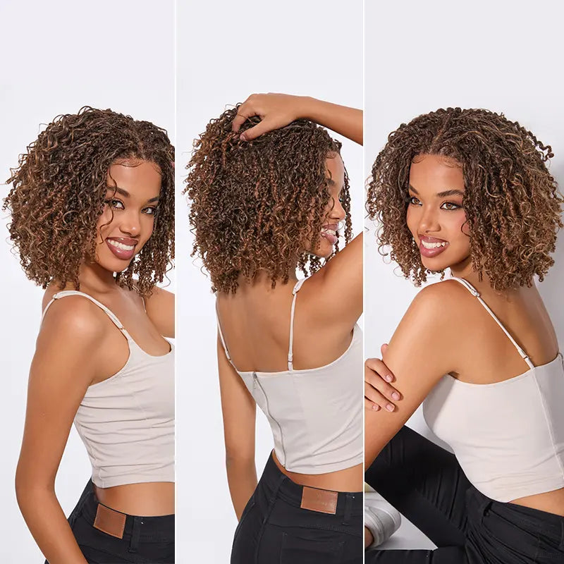 Frodio Veralux Fiber 12" Micro Twist Curly Wig 11x4 HD Lace Synthetic Dreadlock