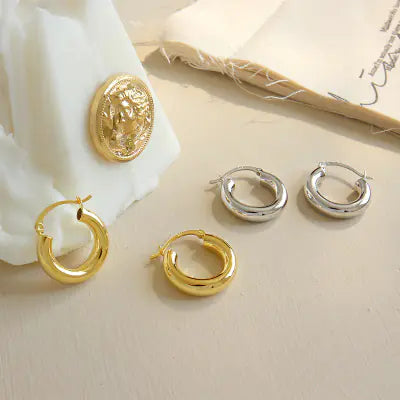 EA395 S925 Silver Minimalist Metal Hoop Earrings