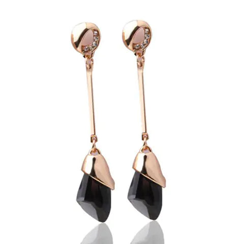 Korean Long Earrings with Diamond Geometric Crystals