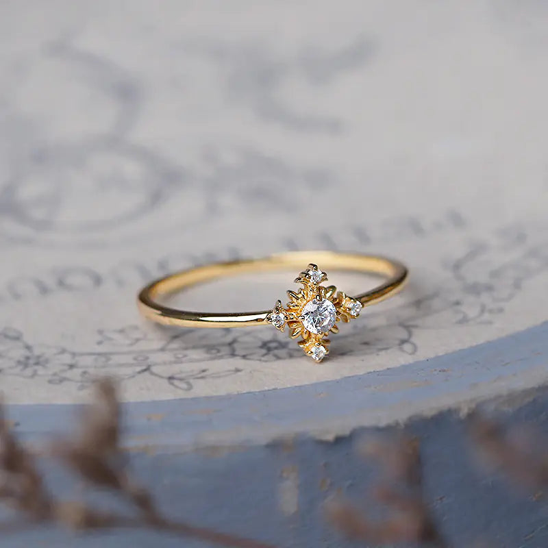 S925 Silver Ring for Women with Gold Plating and Diamonds