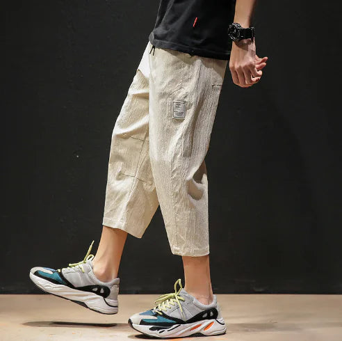 Japanese Plus Size Men's Black Linen Wall Shorts
