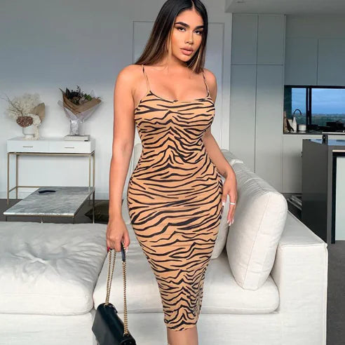 Slim Fit Tiger Print Sleeveless Dress
