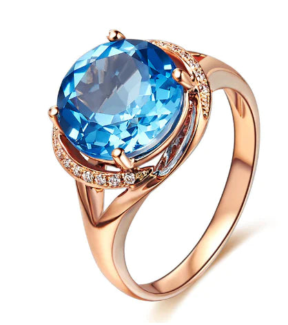 18K Rose Gold Plated Blue Topaz Ring