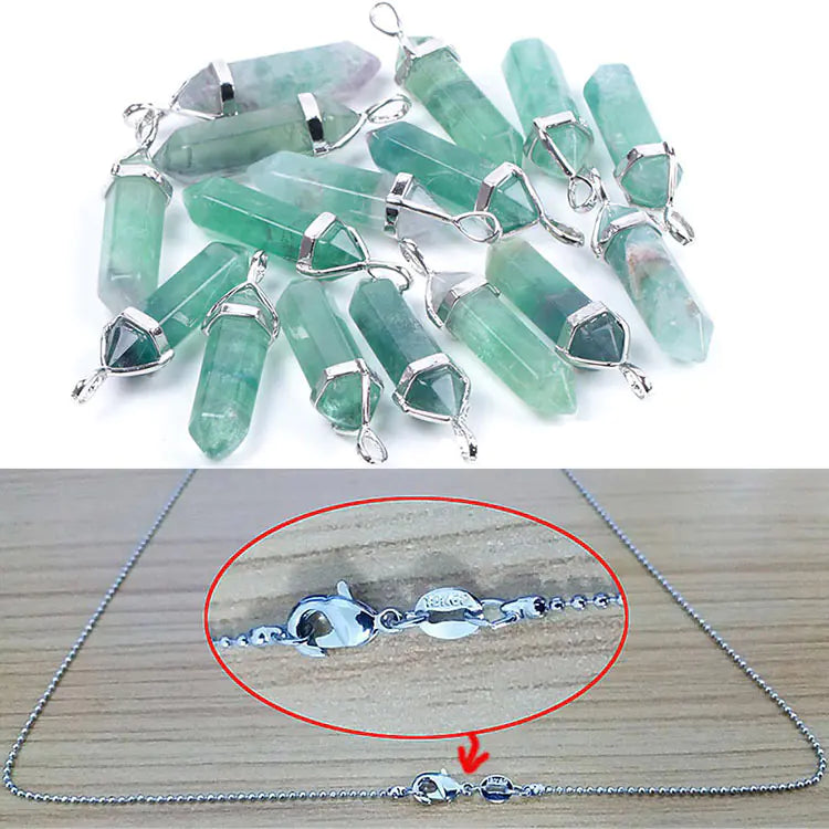 Natural Fluorite Hexagonal Prism Pendant Necklace