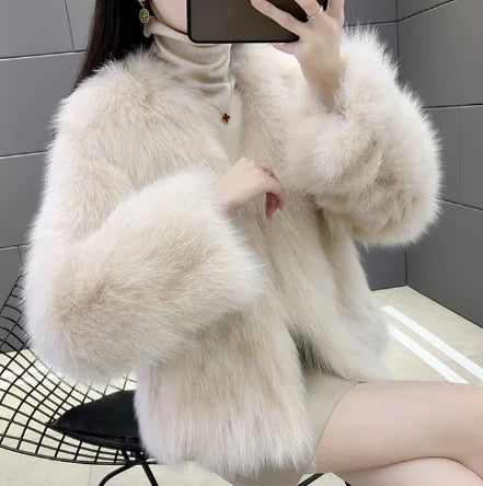 Faux Fox and Rabbit Fur One-Piece Coat with Collar