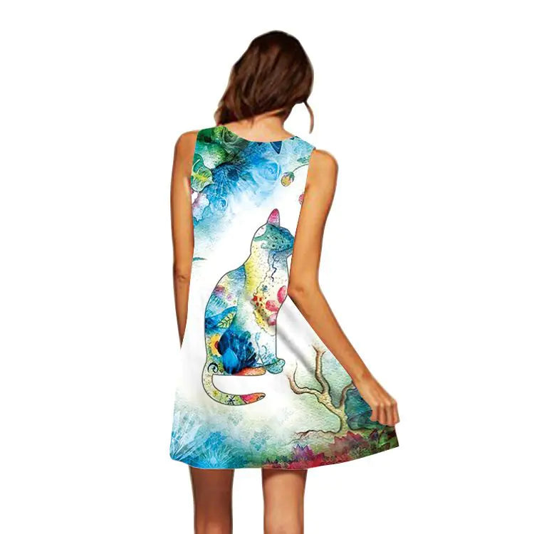 Digital Print Dress, Sleeveless & Off-Shoulder Midi Dress