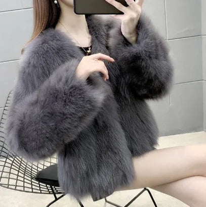 Faux Fox and Rabbit Fur One-Piece Coat with Collar
